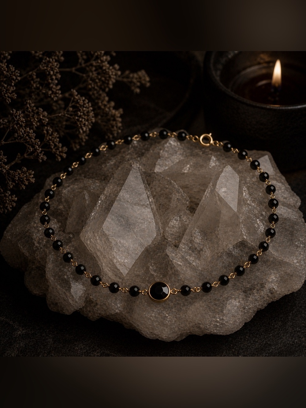 Black Onyx Choker Gold Filled Dainty Necklace Minimalist Dark Feminine Jewelry - Picture 3 of 4